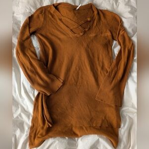 Free People Rust Orange High Low Knit Sweater